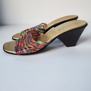 NEW Italian Shoemakers multi-colour woven leather open toe heel sandals